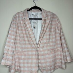 NWOT CATO Pink Gingham Prairie Linen Blend Lightweight Layering Business Blazer
